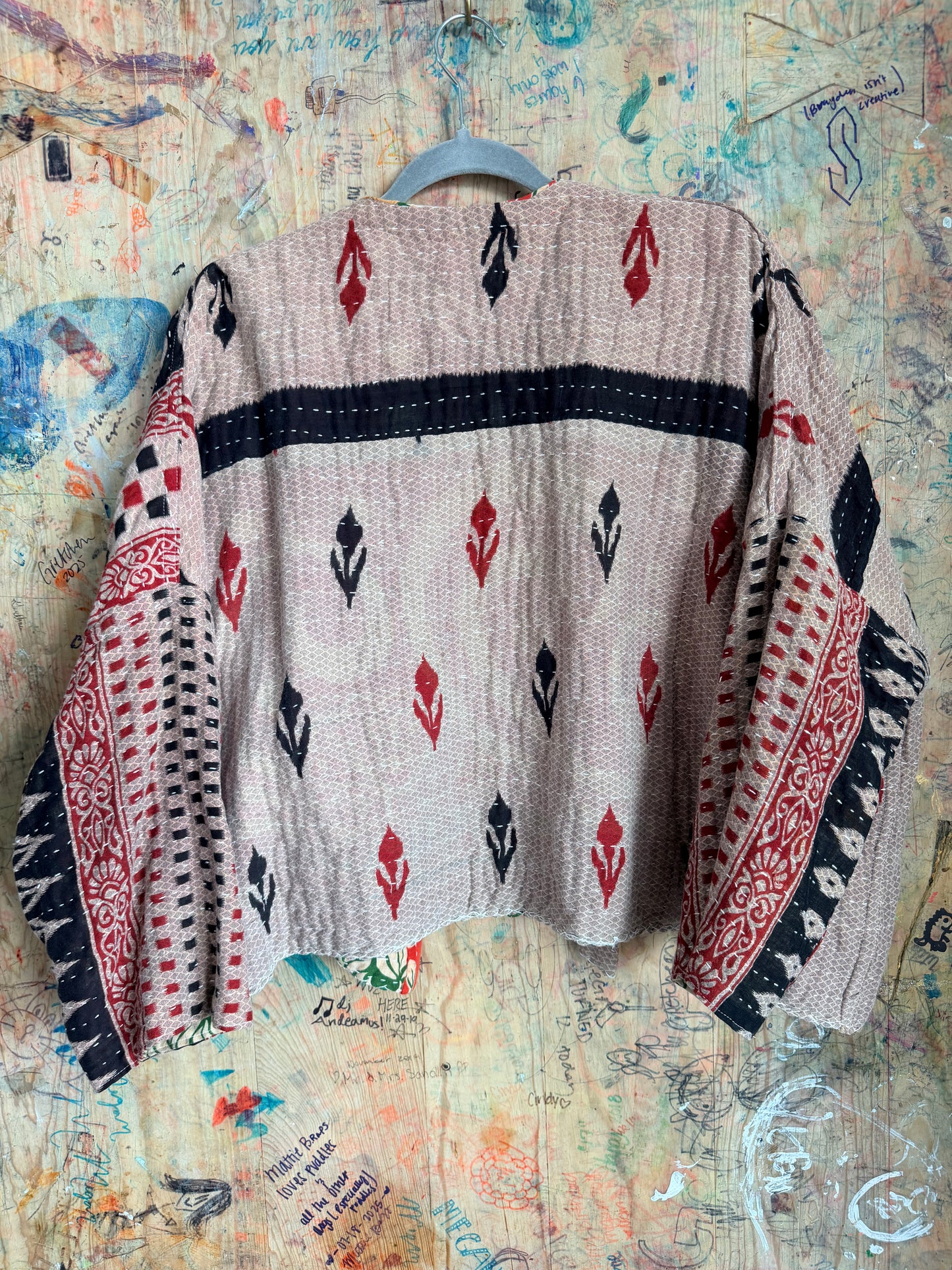 Red & Green Floral Kantha Quilt Jacket