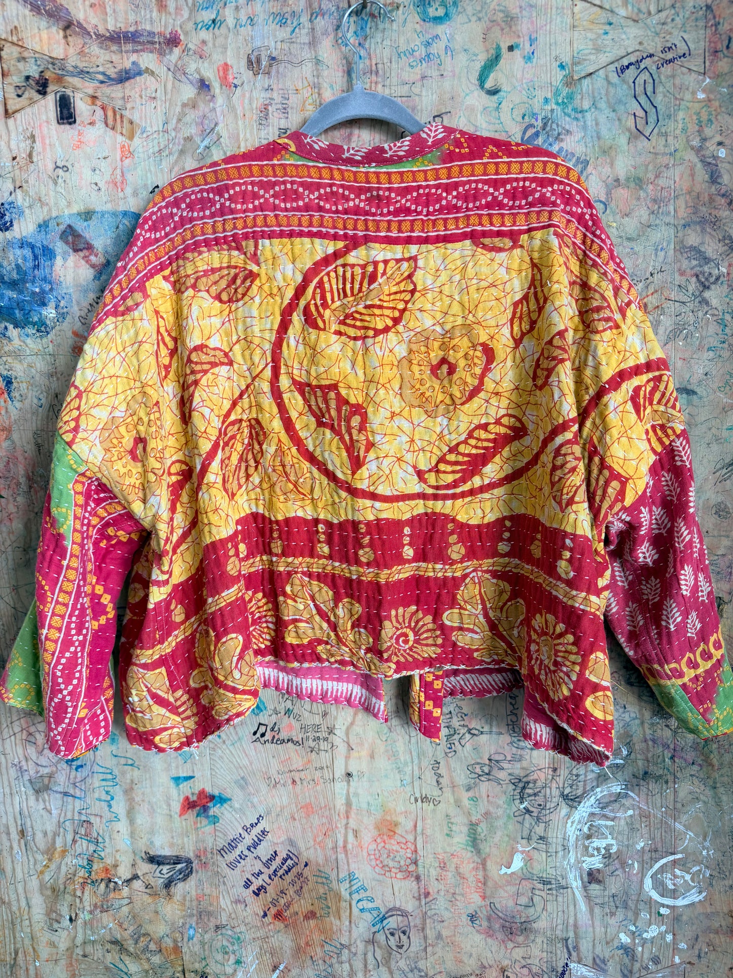 The Pink & Orange Floral Kantha Quilt Jacket