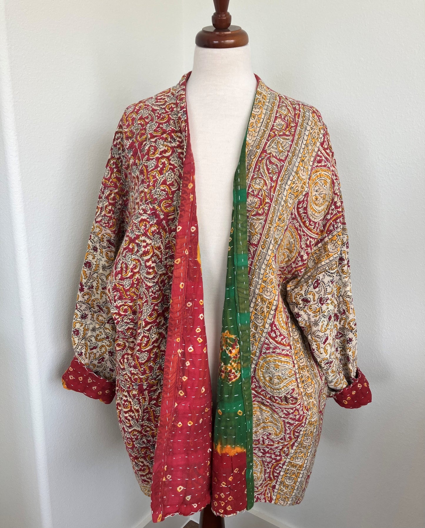 Green and Orange Kantha Quilt Jacket