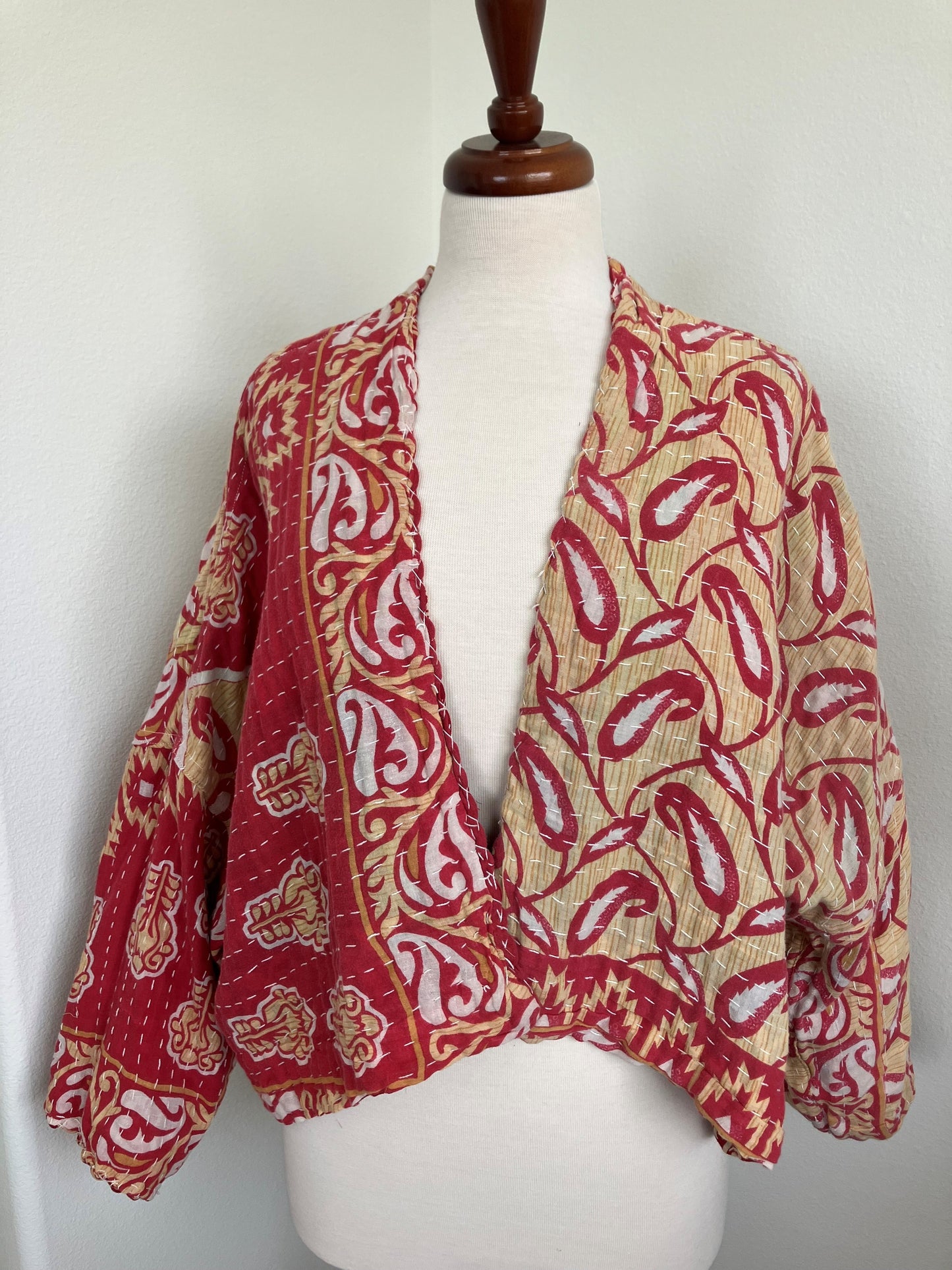 Red Leaf Kantha Quilt Jacket
