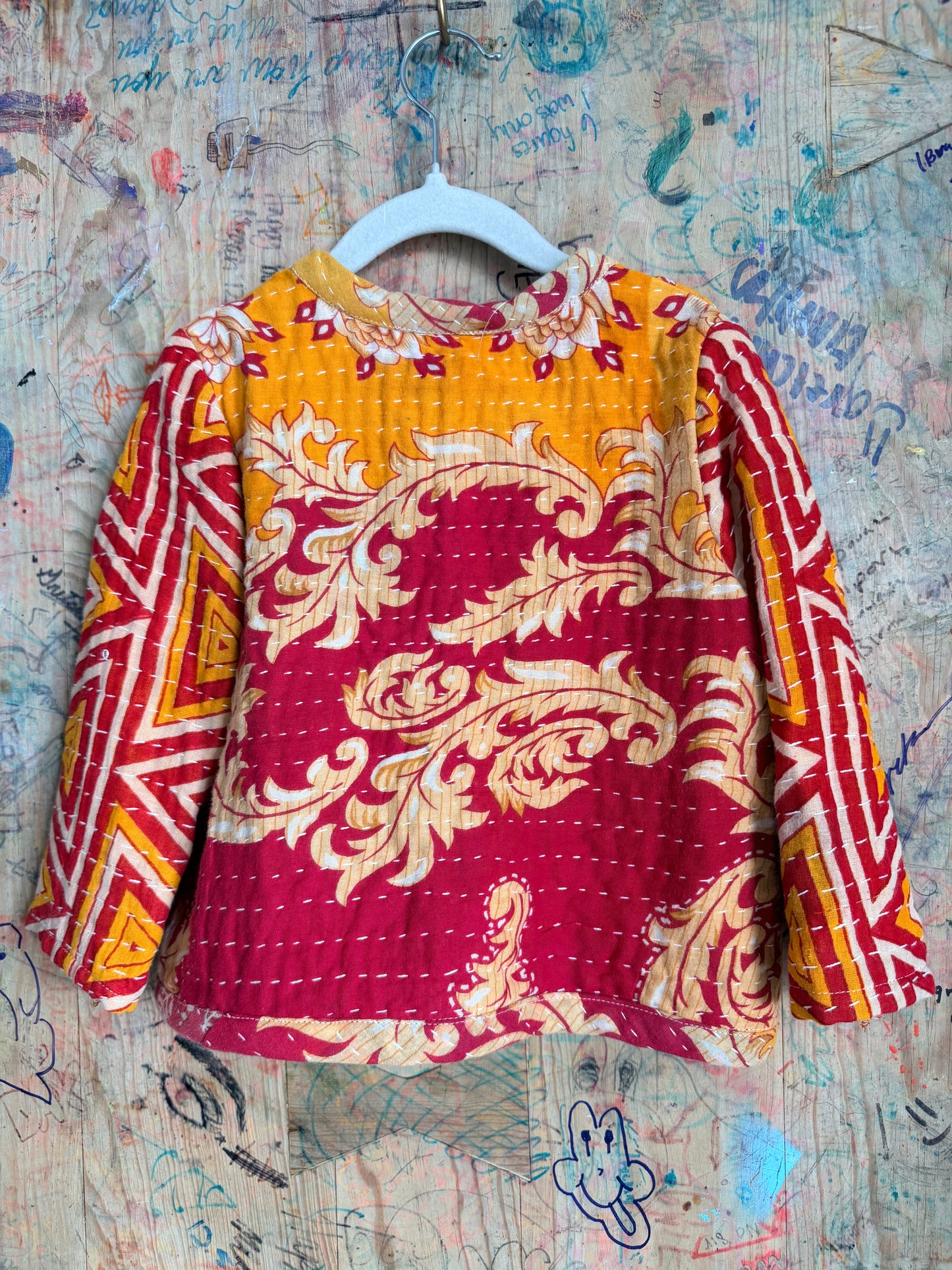 Red & Orange Toddler Kantha Quilt Jacket