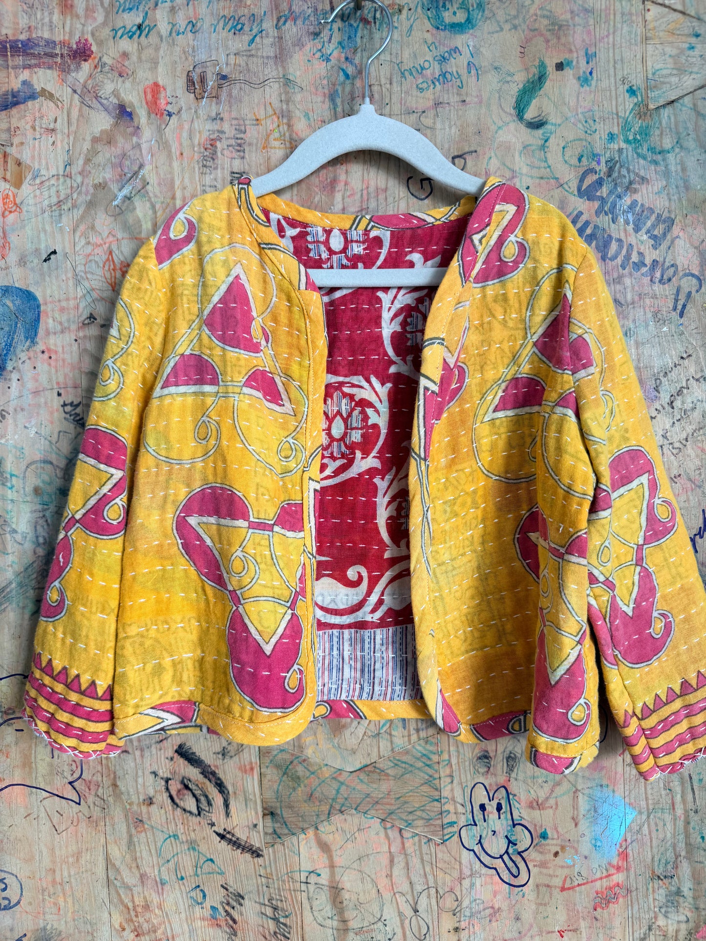 Yellow & Pink Toddler Kantha Quilt Jacket