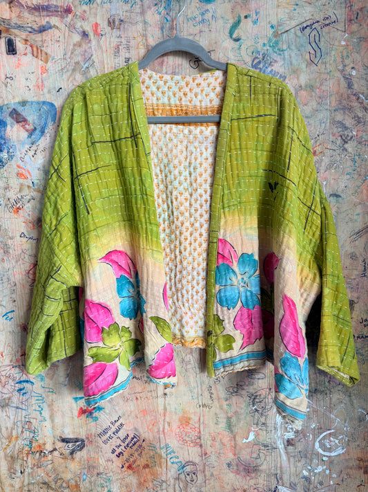 Green Floral Kantha Quilt Jacket