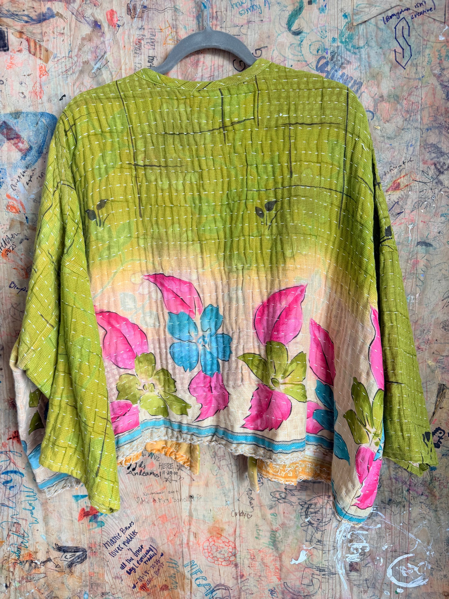 Green Floral Kantha Quilt Jacket
