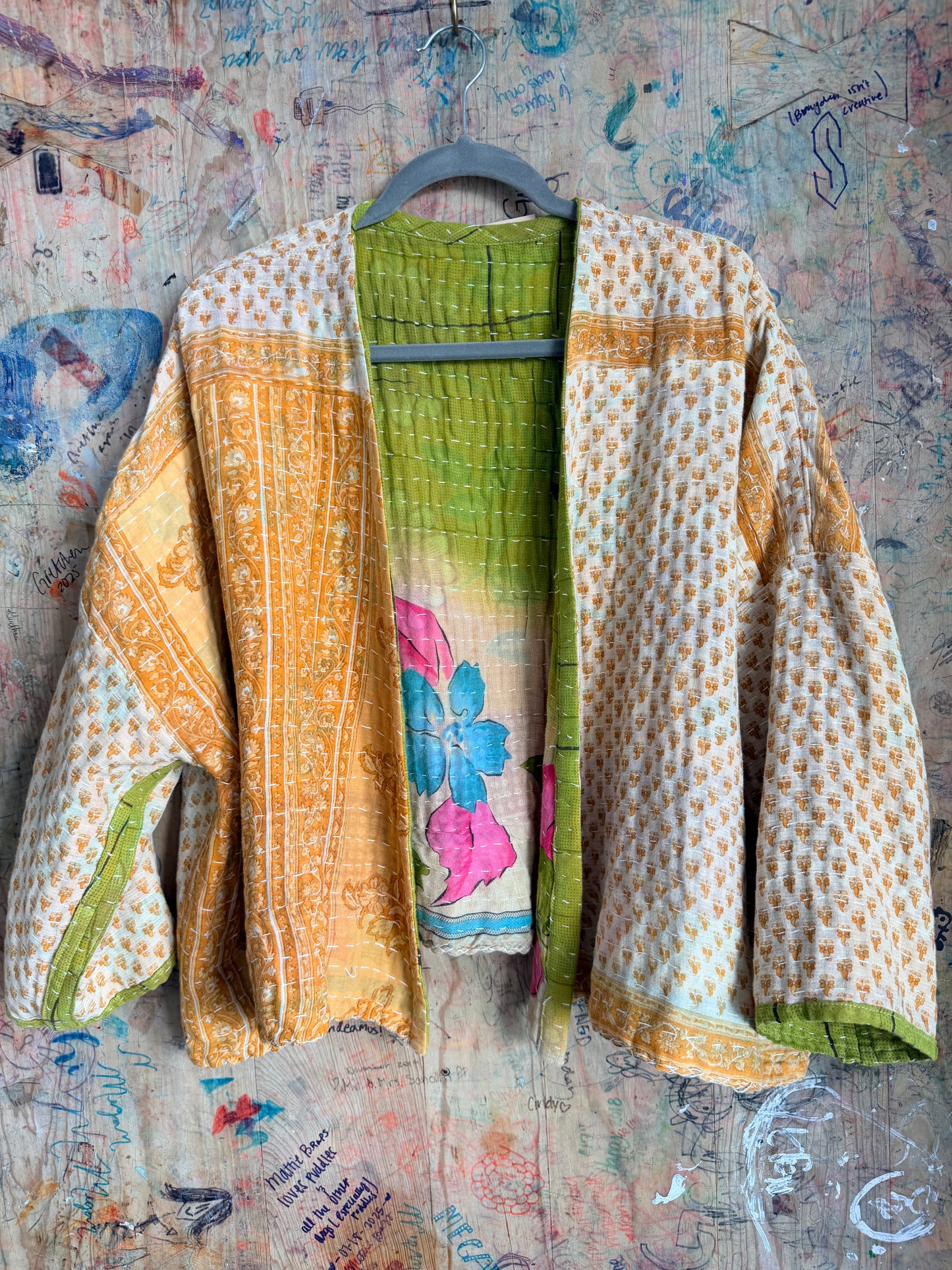 Green Floral Kantha Quilt Jacket