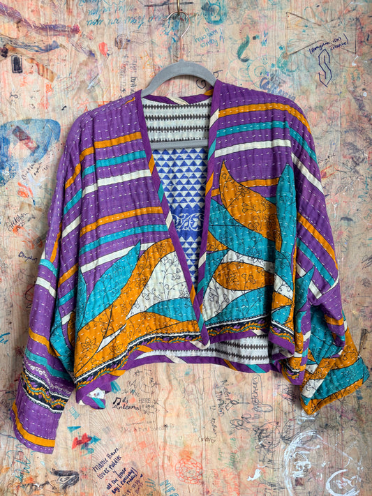 Purple Abstract Design Kantha Quilt Jacket