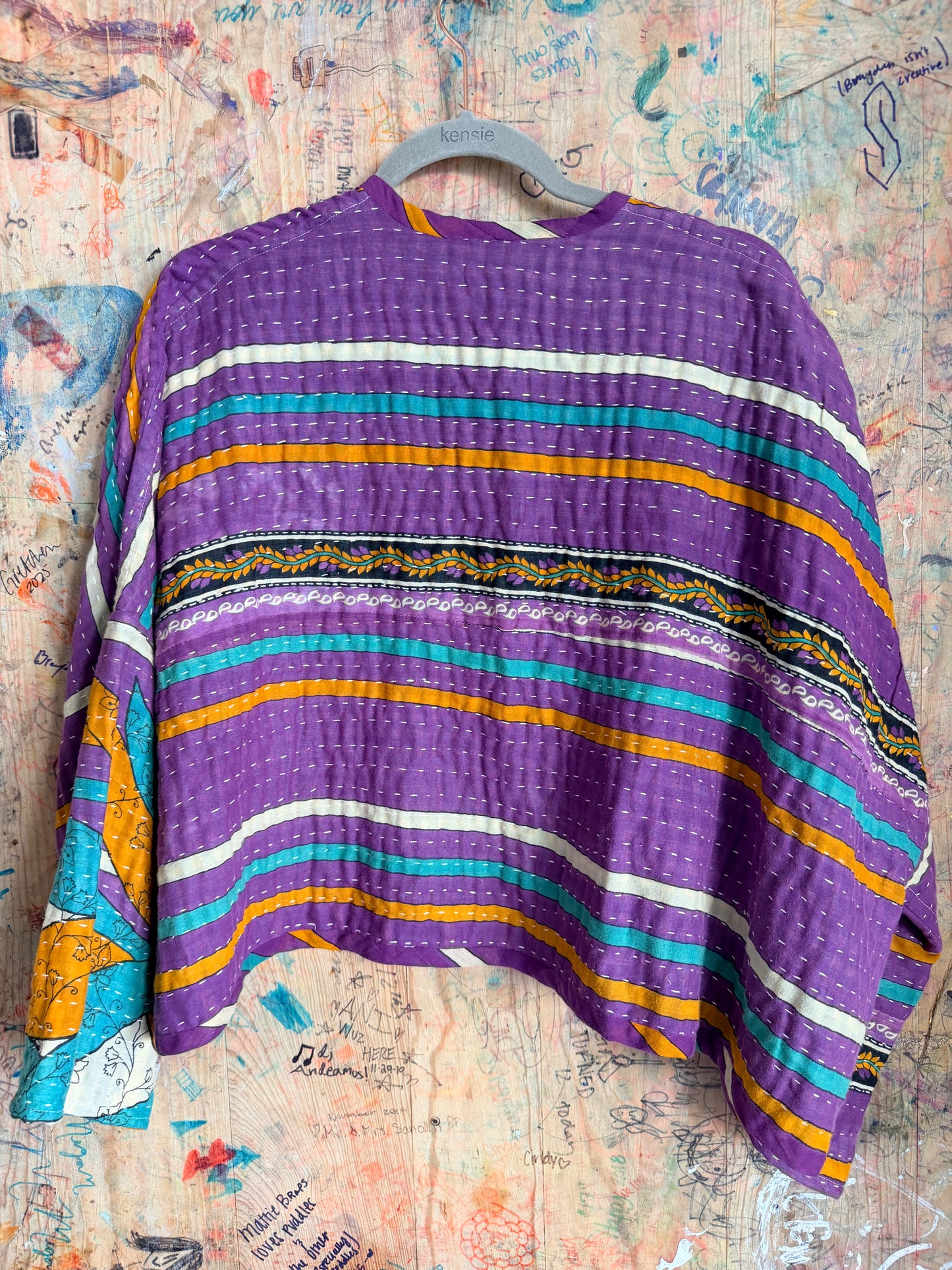 Purple Abstract Design Kantha Quilt Jacket
