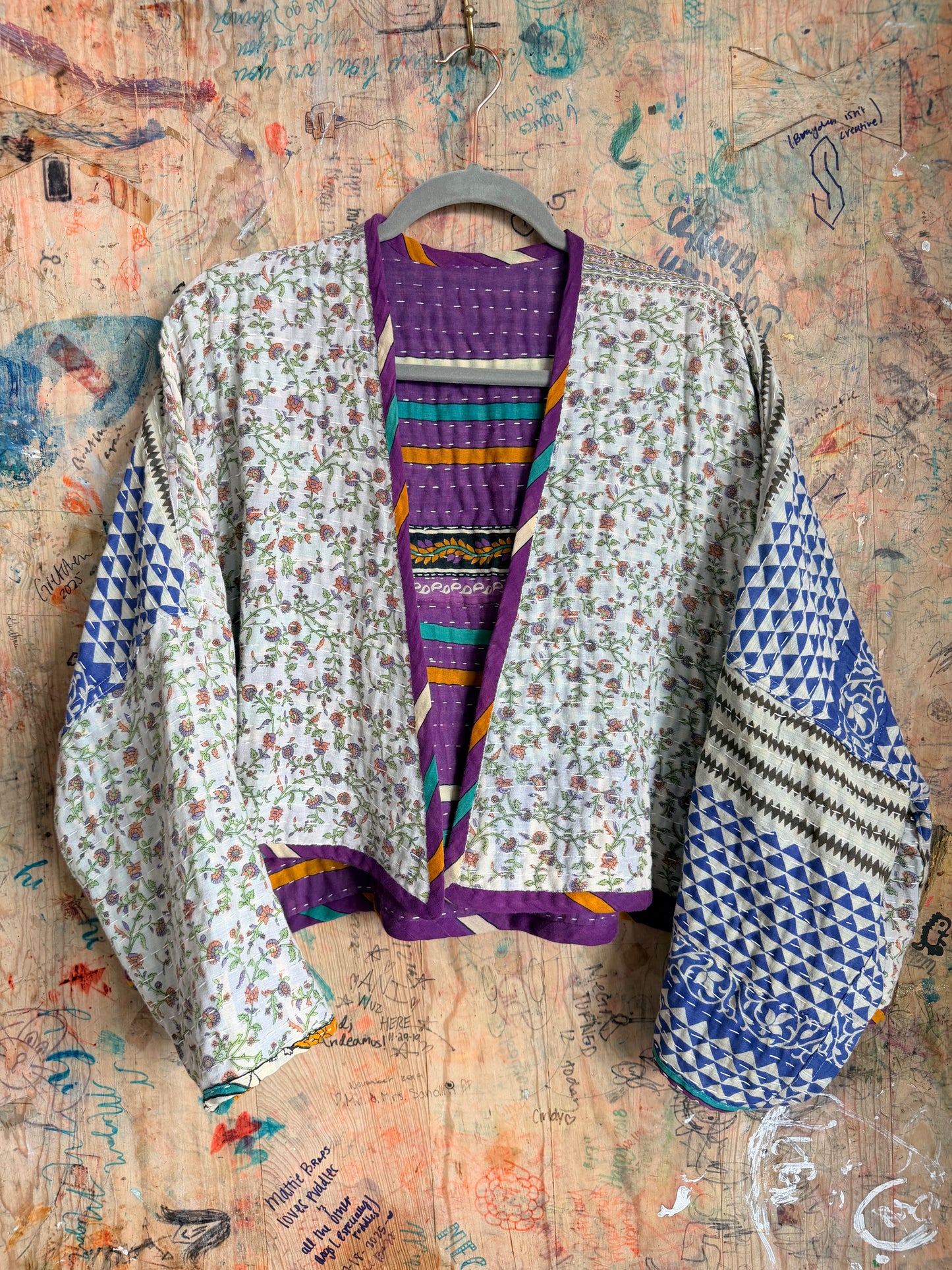 Purple Abstract Design Kantha Quilt Jacket