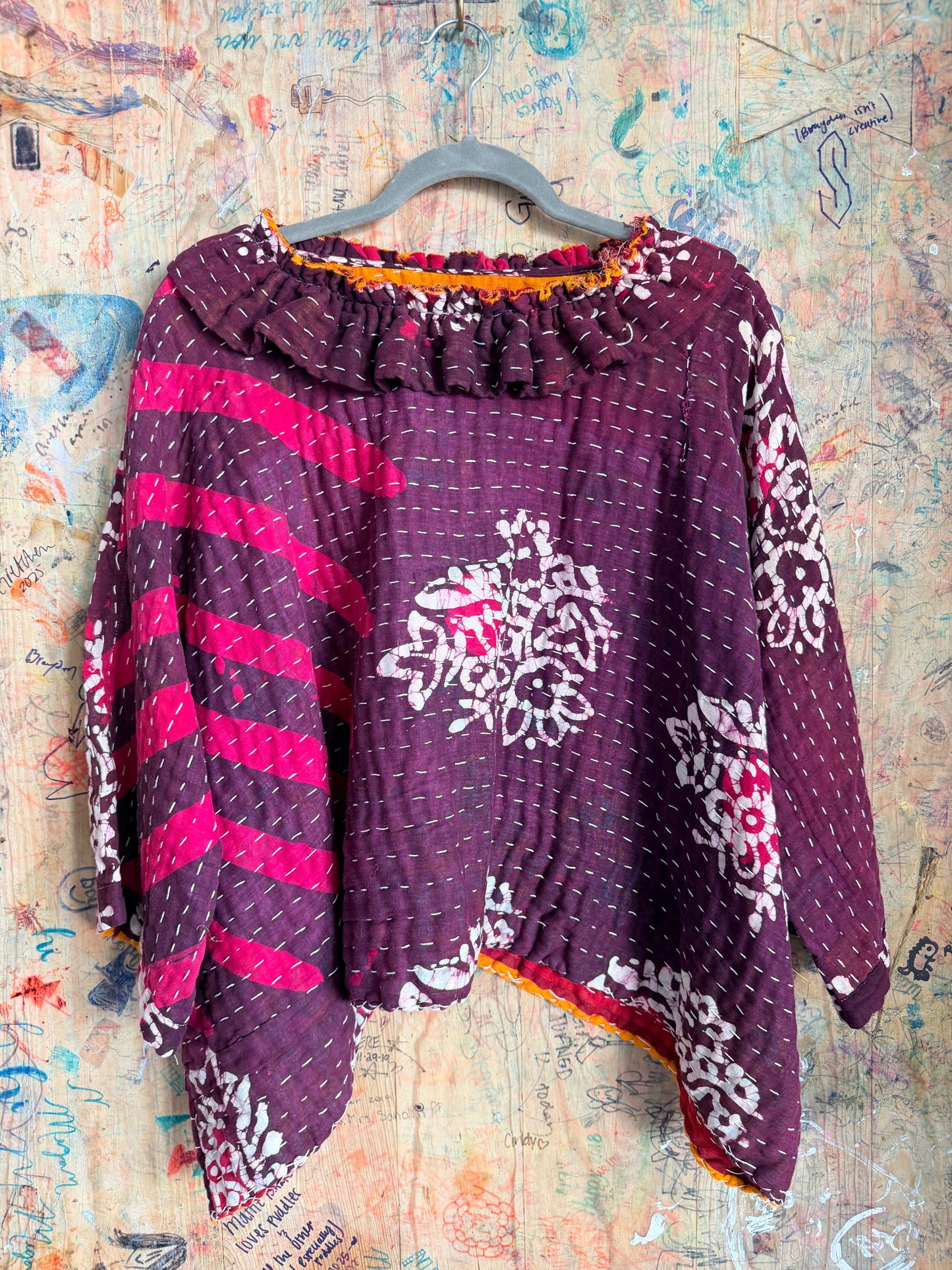Dark Purple Pullover Kantha Quilt Jacket