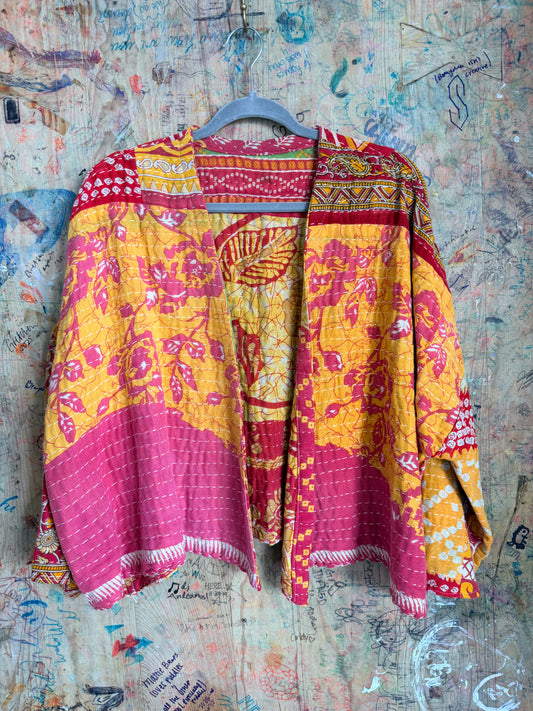 The Pink & Orange Floral Kantha Quilt Jacket