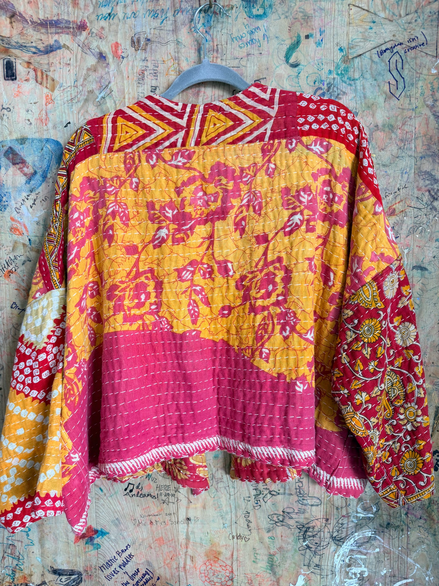 The Pink & Orange Floral Kantha Quilt Jacket