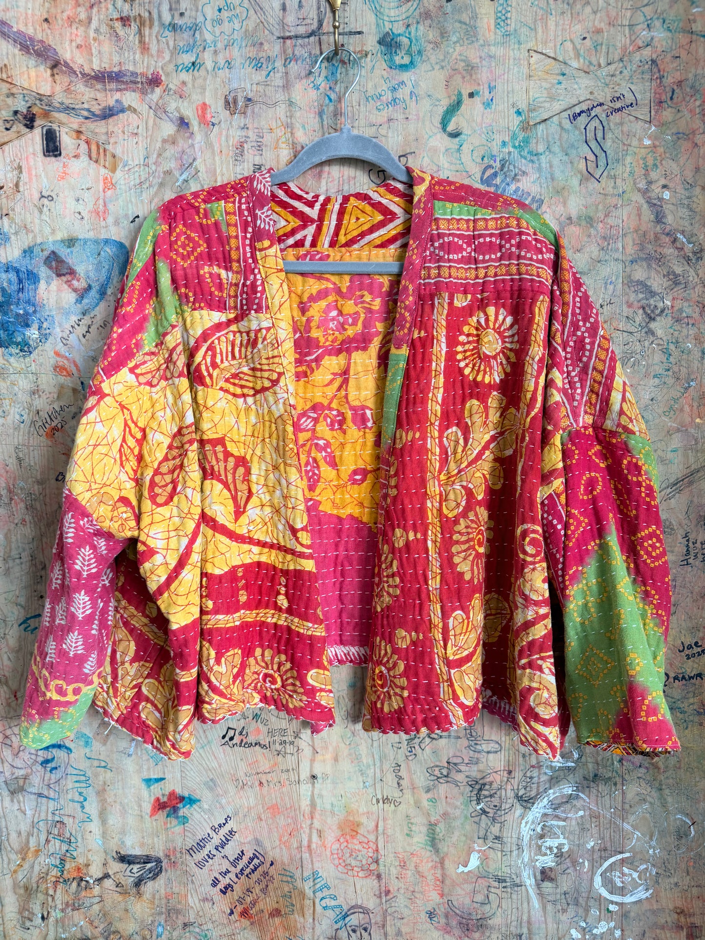 The Pink & Orange Floral Kantha Quilt Jacket
