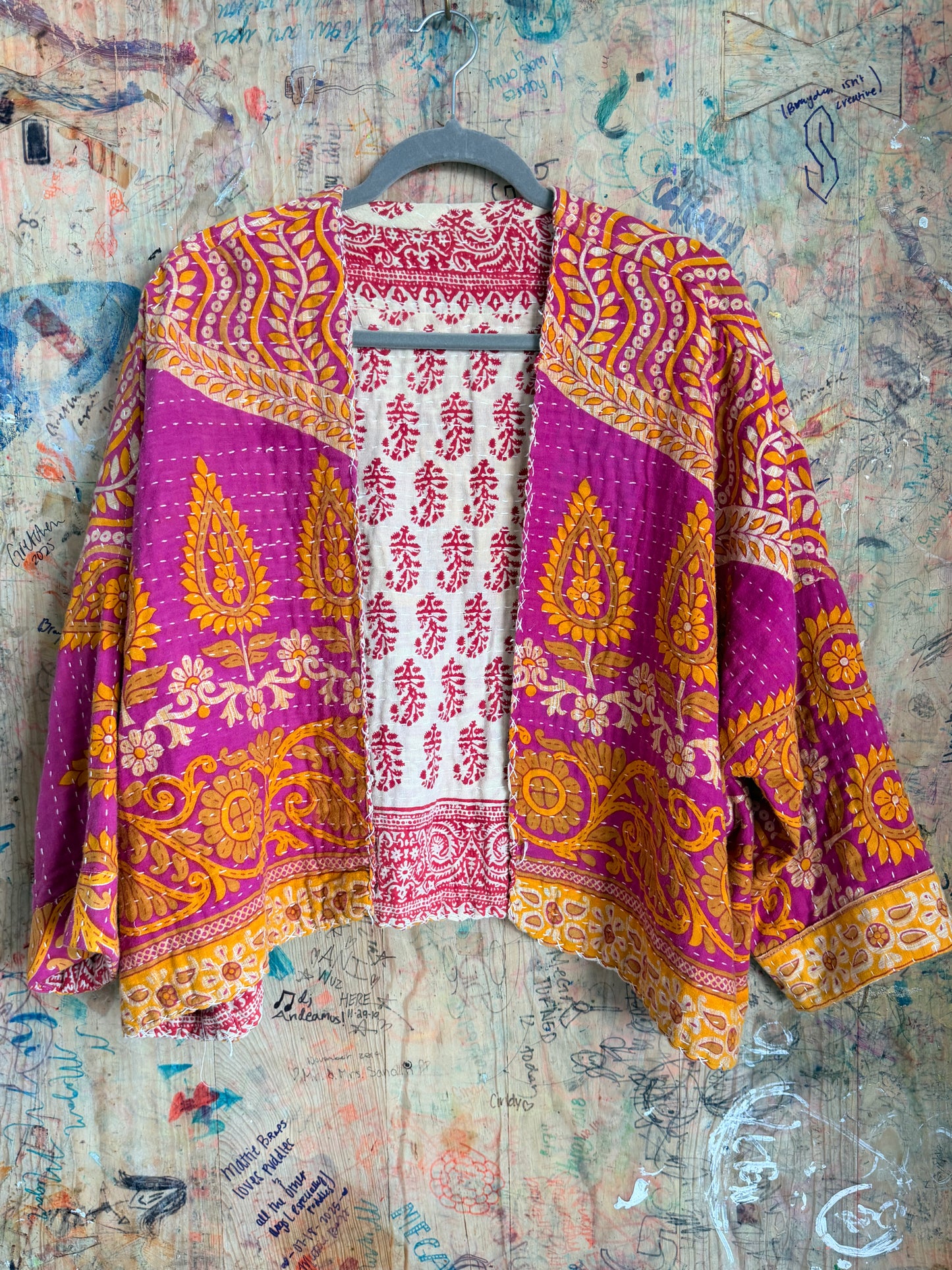 The Magenta & Orange Kantha Quilt Jacket