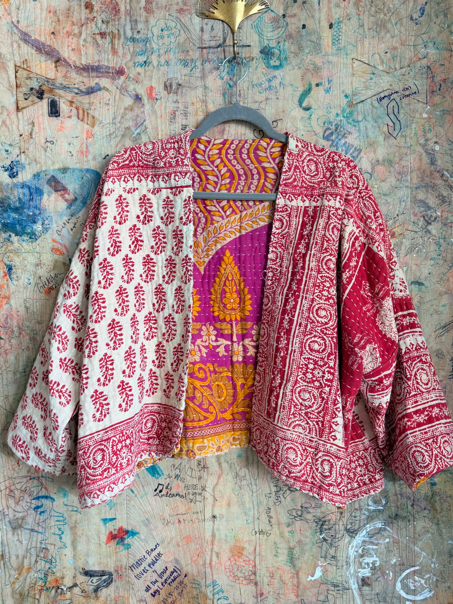 The Magenta & Orange Kantha Quilt Jacket