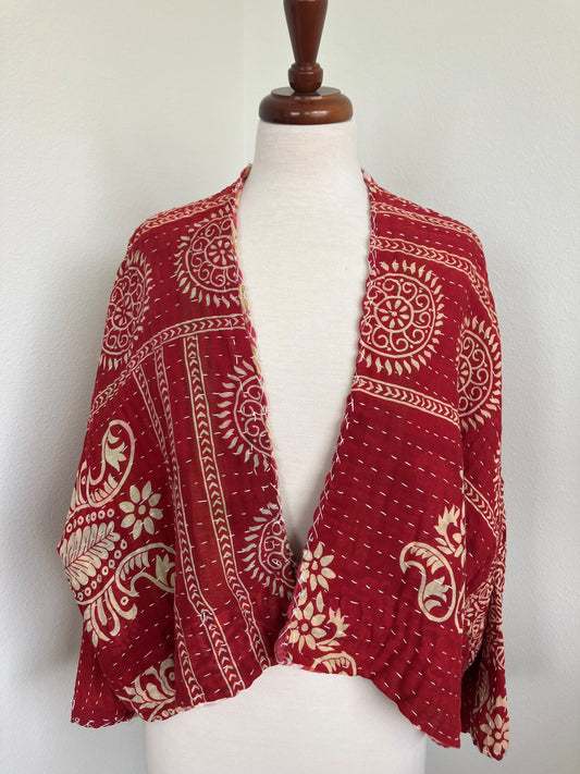 Red Leaf Kantha Quilt Jacket